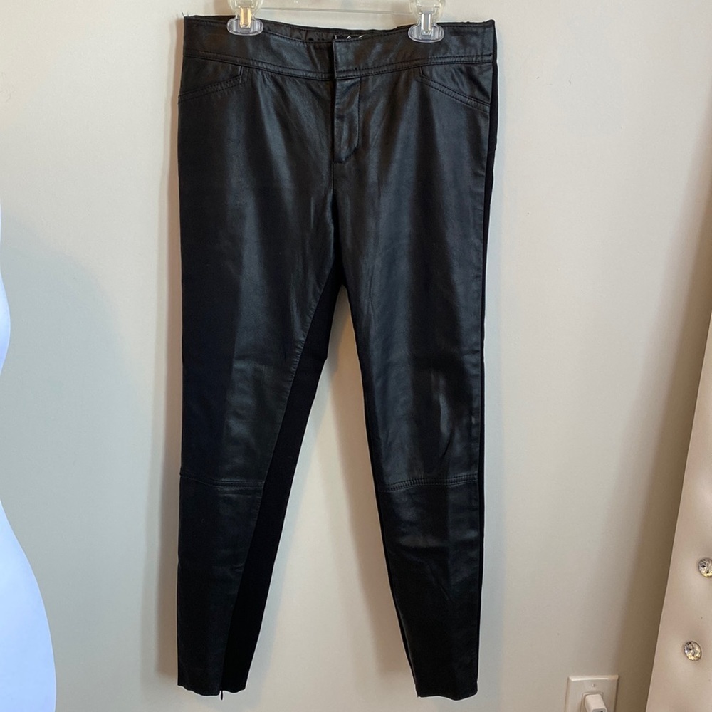 Lord & Taylor Leather/Ponte Ankle Zip Pants Black